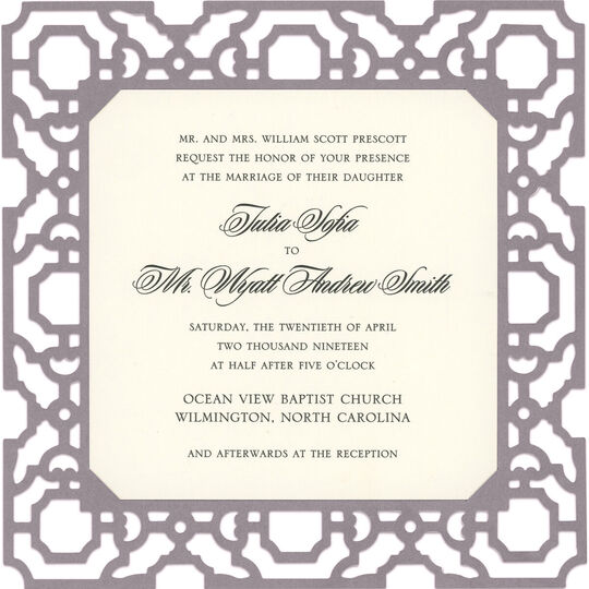 Grey Filigree Die-cut Frame Invitations